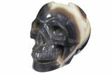 Polished Banded Agate Skull with Quartz Crystal Pocket #148117-2